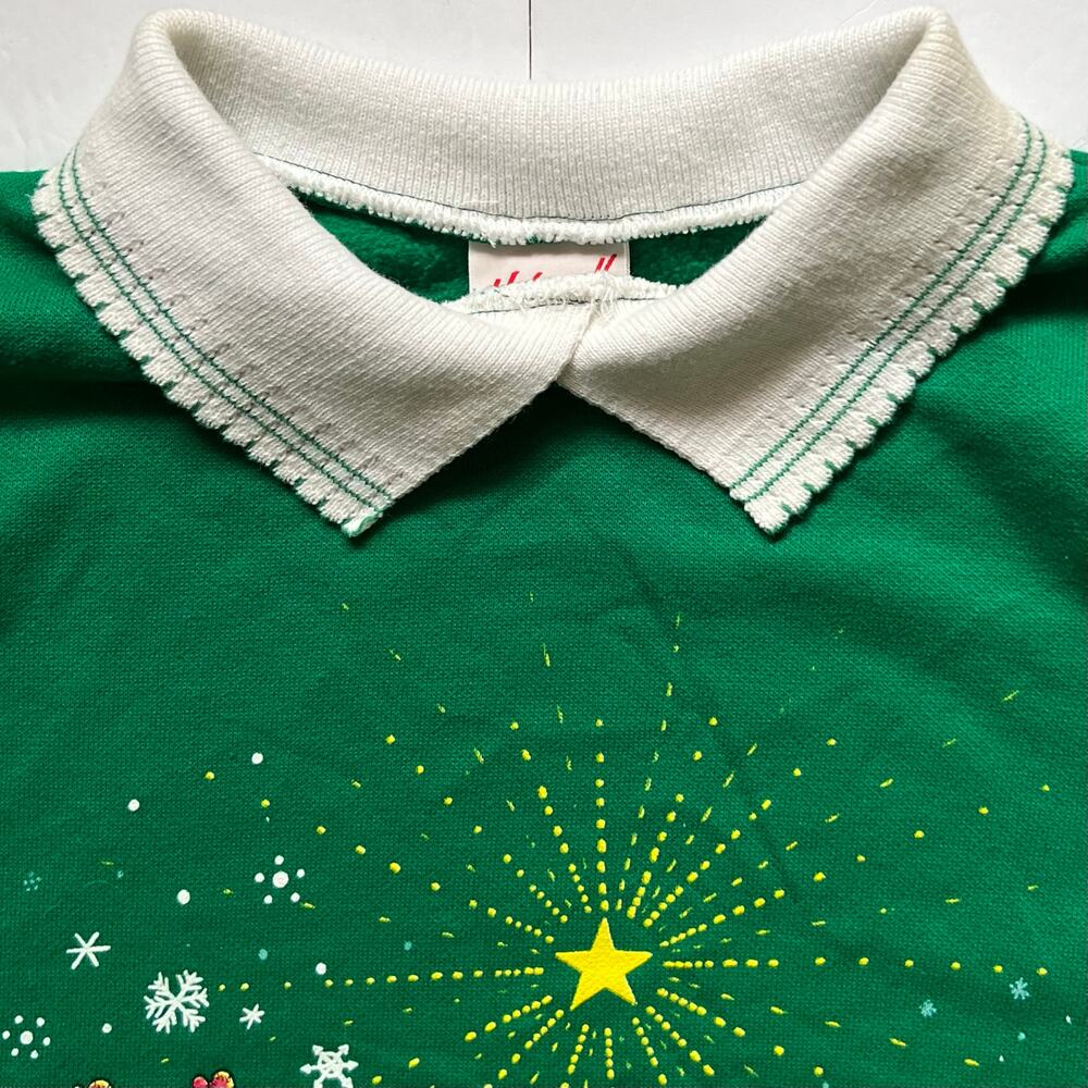 Vintage Grannycore Winter Snow Star Holidays Collared Christmas Sweatshirt M USA - Picture 4 of 8